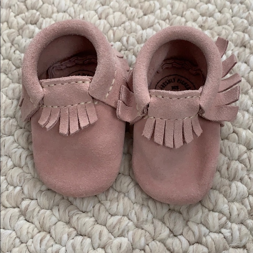 Freshly Picked Blush Suede Crib Moccasins